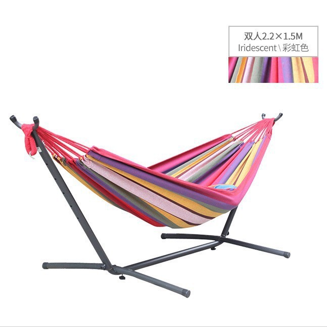 Camping outdoor leisure hammock, camping thickened canvas hammock frame thickened cotton rope single and double person mesh wholesale pic 10