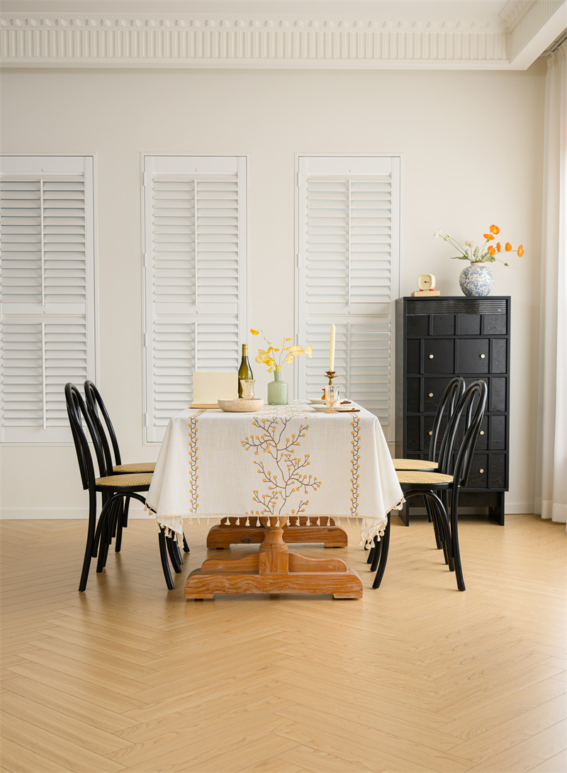 Amazon cross-border embroidered checkered flower tassel tablecloths, rectangular coffee tables, tablecloths and table coverings manufacturer embroidery pic 7