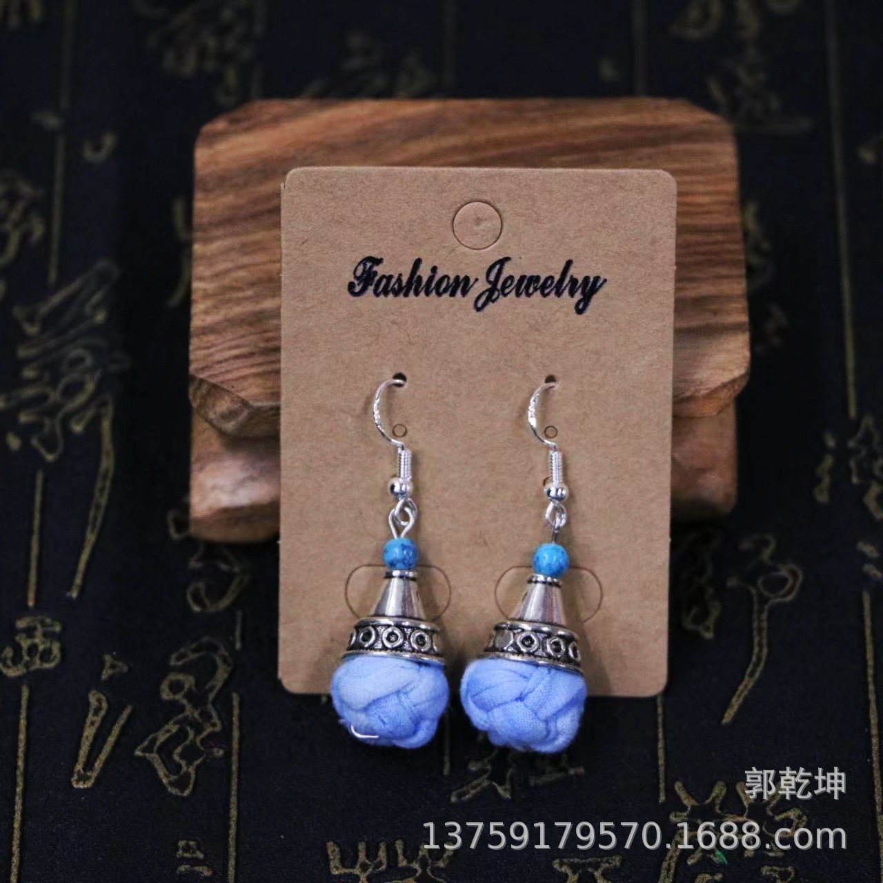 Wholesale of hand-woven indigo and tie-dye earrings with ethnic style from Dali, Yunnan pic 3