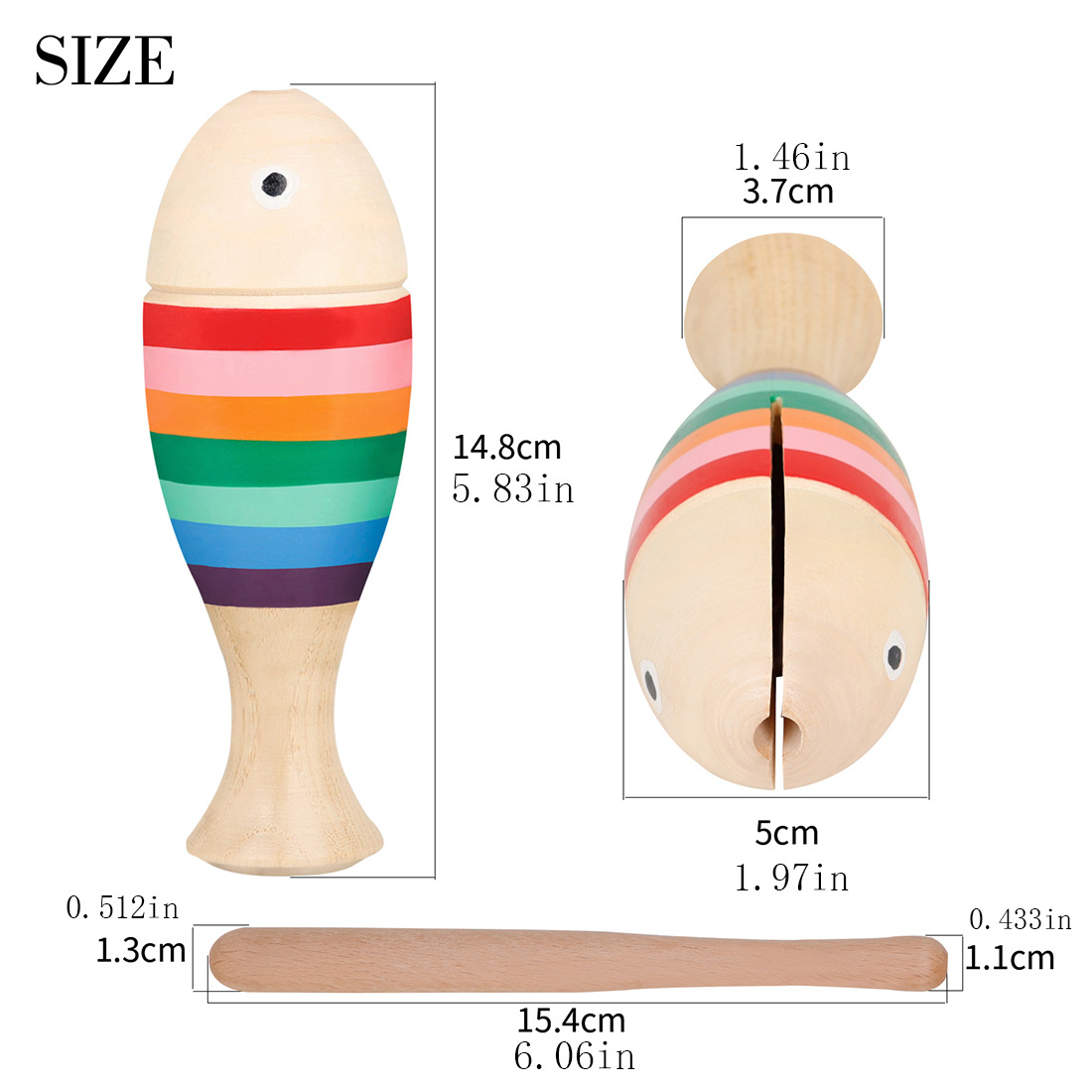 Cross-border wooden fish clappers, percussion instruments, fish-shaped clappers, music teaching AIDS for children in kindergartens, frog-sounding tubes, and shavers pic 2