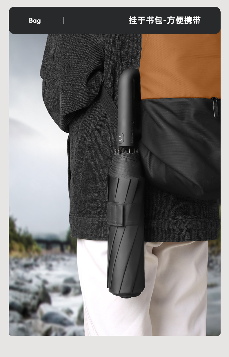 便携环扣雨伞全自动黑胶防晒折叠伞定制广告大号加固抗风伞印logo详情6