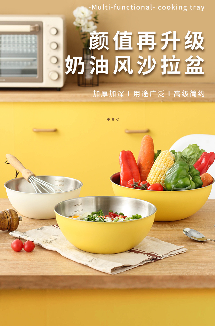 Factory direct sales of Korean-style salad bowls, stainless steel household salad bowls with scales, washbasins, baking and egg-beating cooking basins pic 3