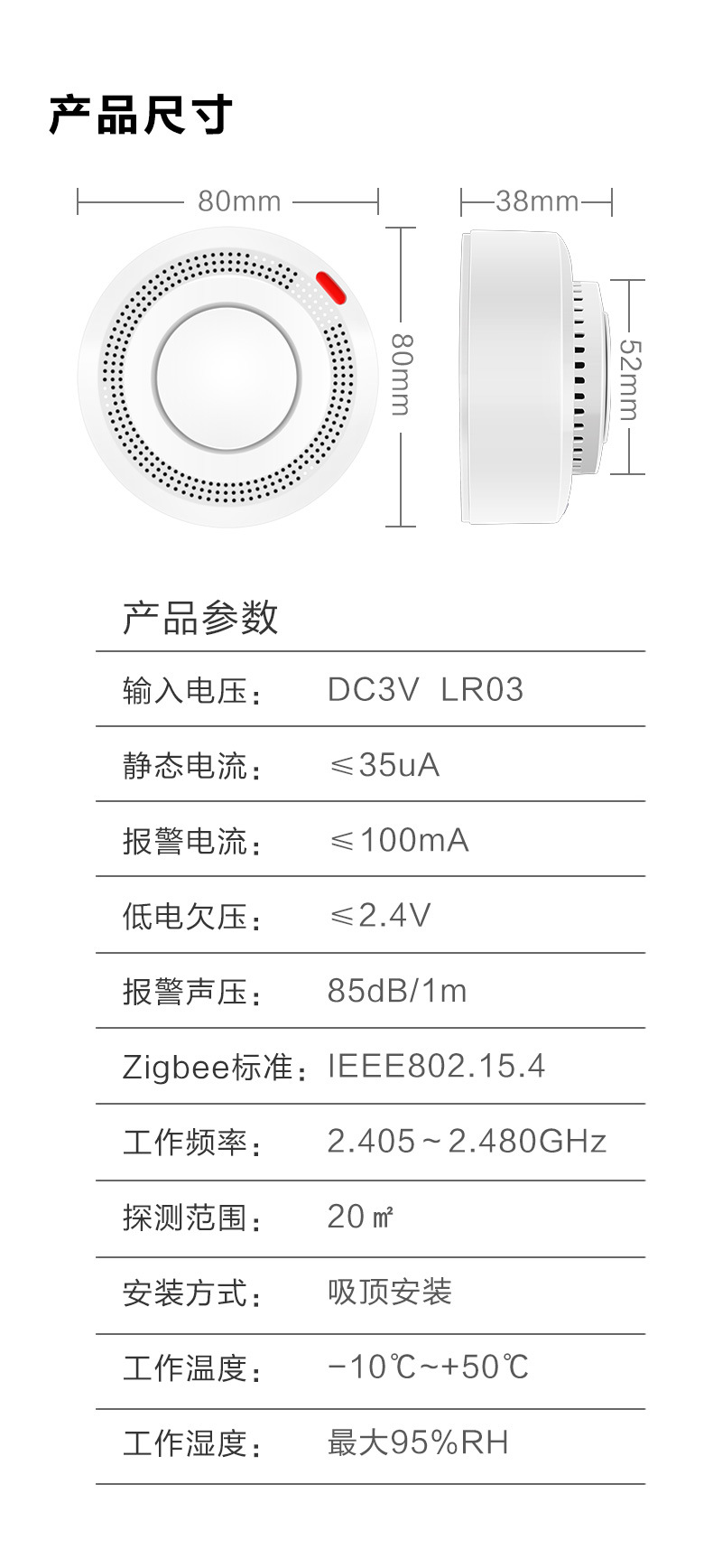 涂鸦智能Zigbee烟雾探测器tuya烟雾报警器 Smoke Sensor源头厂家详情7