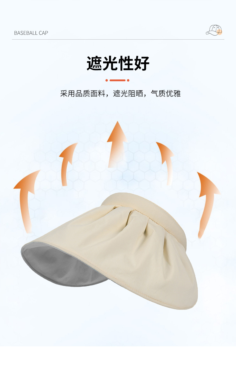定制遮脸多用沙滩遮阳帽贝壳防晒帽女防紫外线便携空顶女发箍帽详情8
