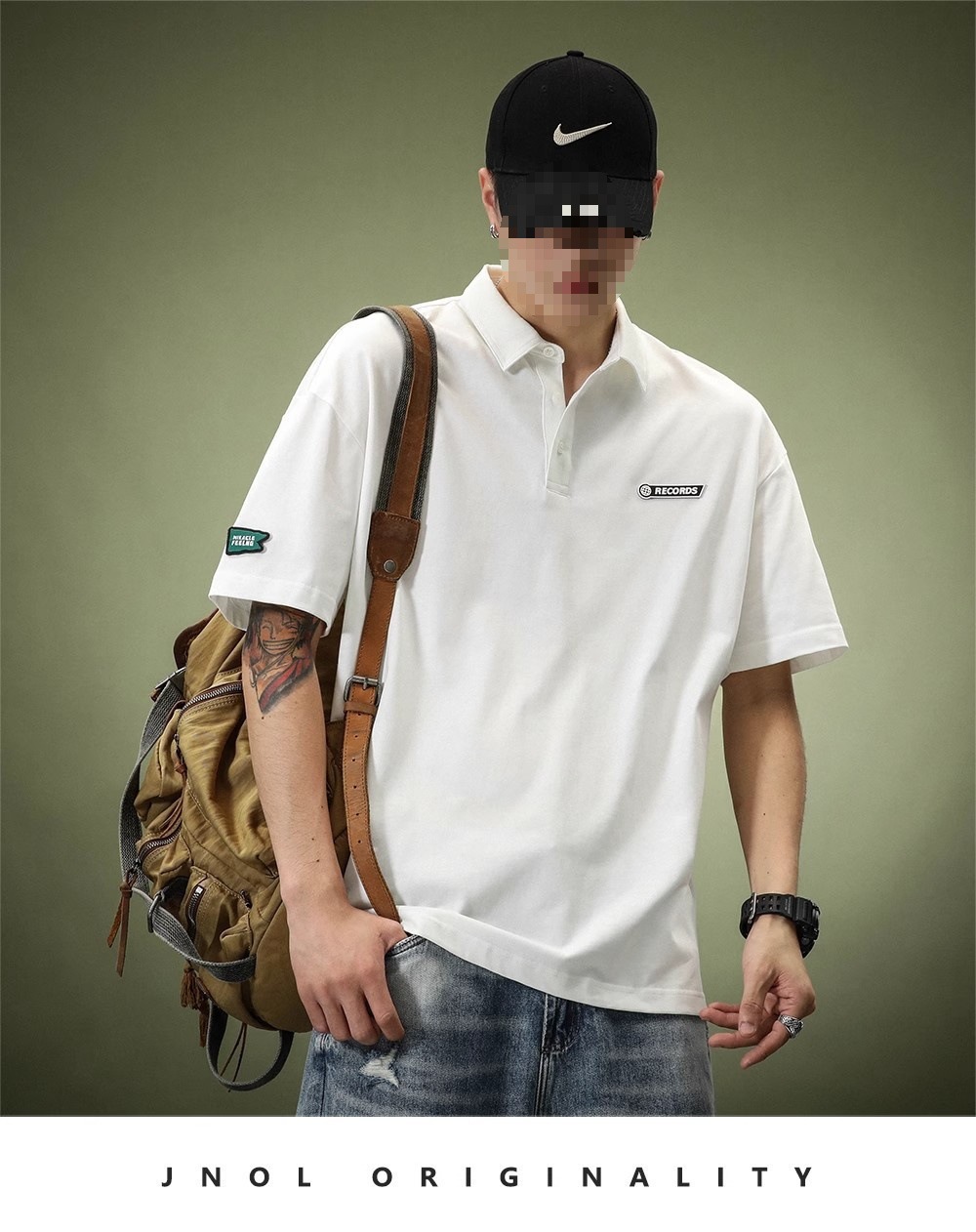 Heavyweight white g foreign trade short-sleeved POLO shirt for men, summer loose, young Paul American design sense, T cross-border black pic 10