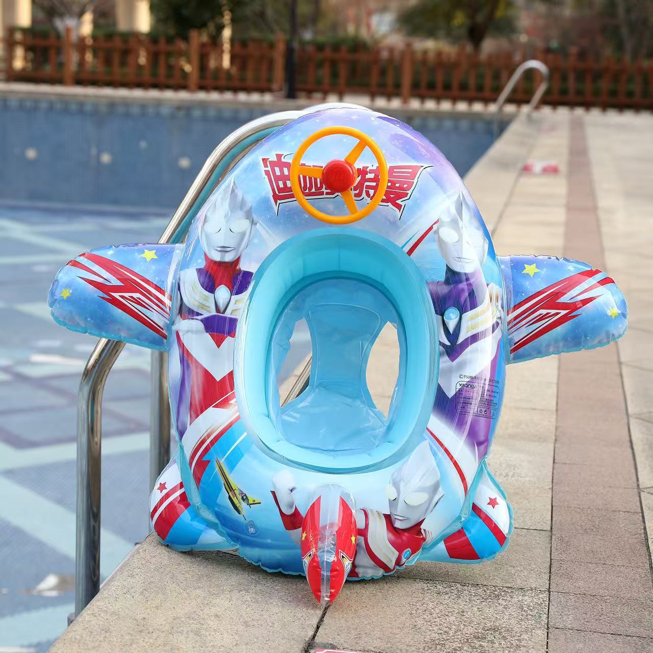 厂家现货新款冰雪奇缘奥特曼草莓熊儿童水上充气坐艇游泳圈批发卡通气模玩具详情3