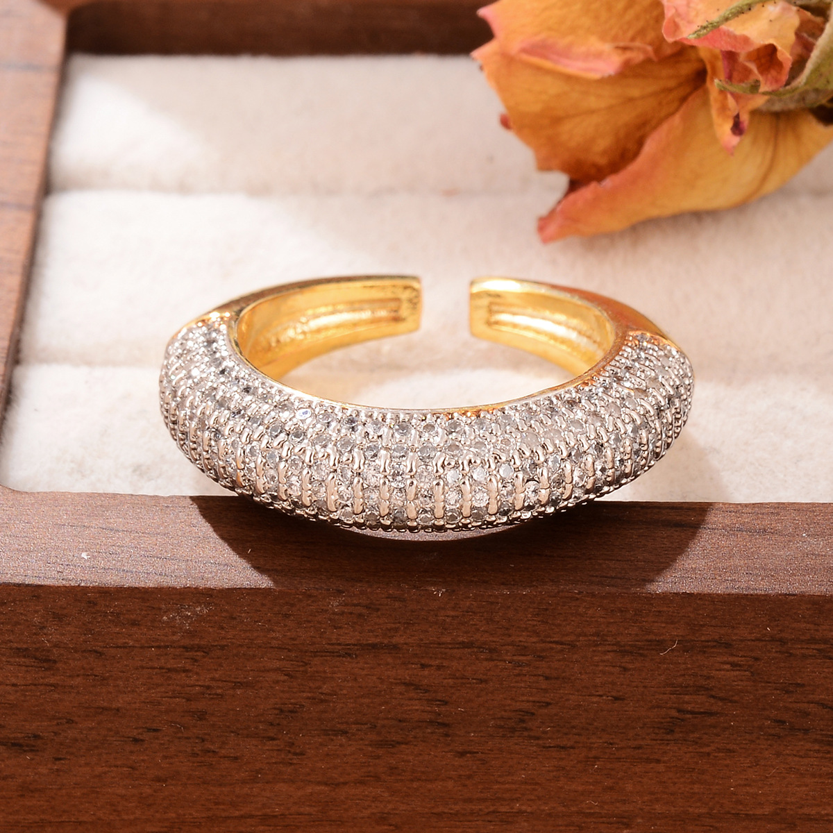 Simple and fashionable metallic style, irregular geometric pattern open ring set with zircon, versatile and fashionable texture hollowed-out jewelry pic 19