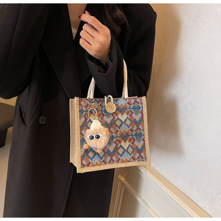 小众高级感防水麻布手提包秋冬季新款伴手礼袋现货批发手拎小挎包详情9