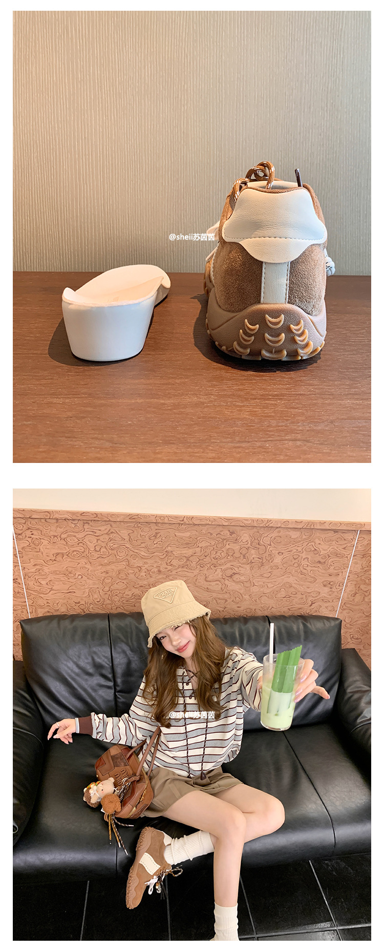 2025秋冬新款8cm内增高月牙厚底鸳鸯鞋带运动休闲小白鞋女德训鞋详情15