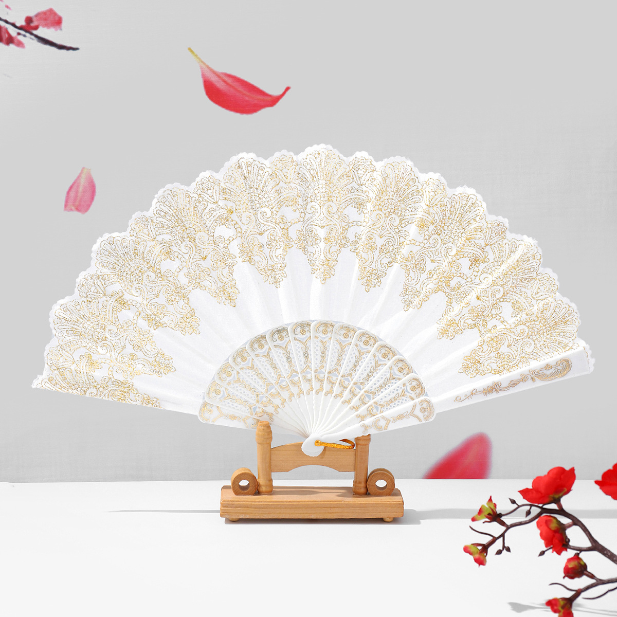 中式祥云纹古风折扇塑料舞蹈中国风折叠扇子厂家直销详情11