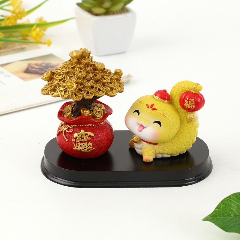 跨境树脂工艺品新年福袋钱袋摇钱树金钱发财树生肖蛇摆件客厅家居详情5
