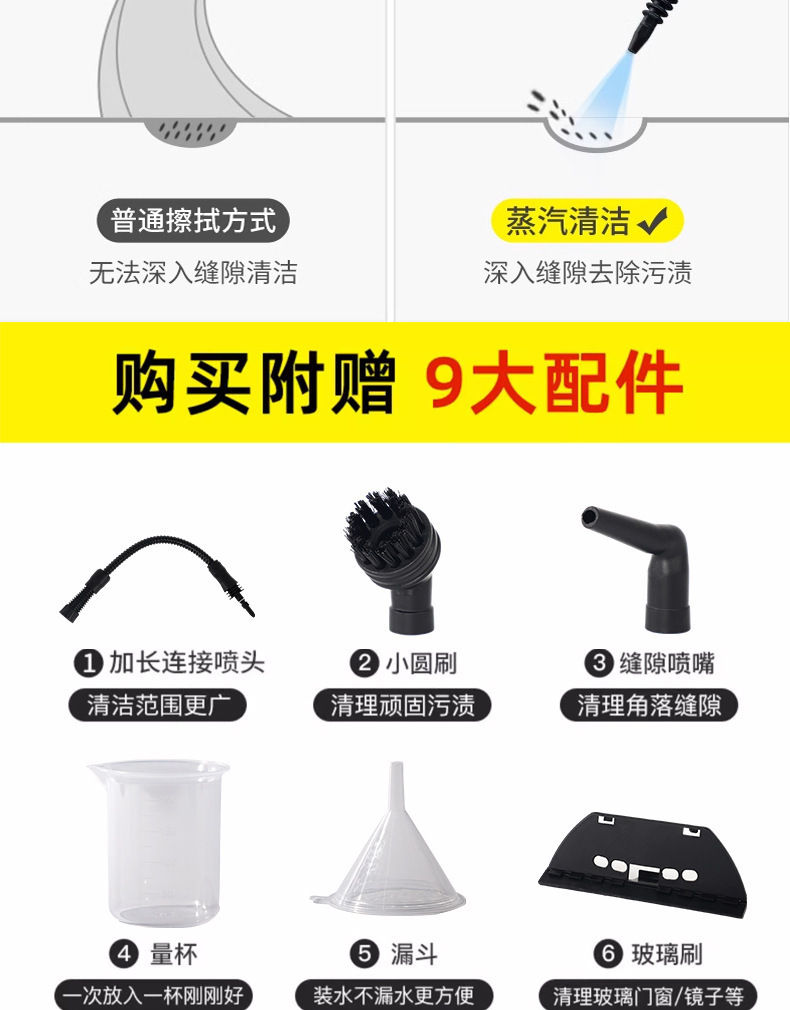 便携式高温蒸汽清洁机厨房油污克星粘毛器内衣清洗机详情7