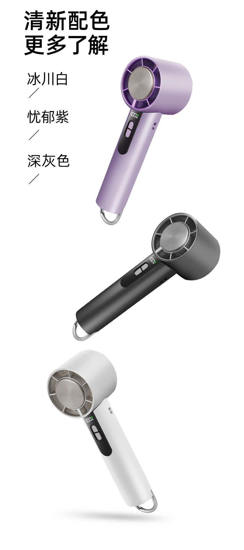 26新款跨境高速手持折叠冰敷风扇 数显无极调速100档户外便携式详情14