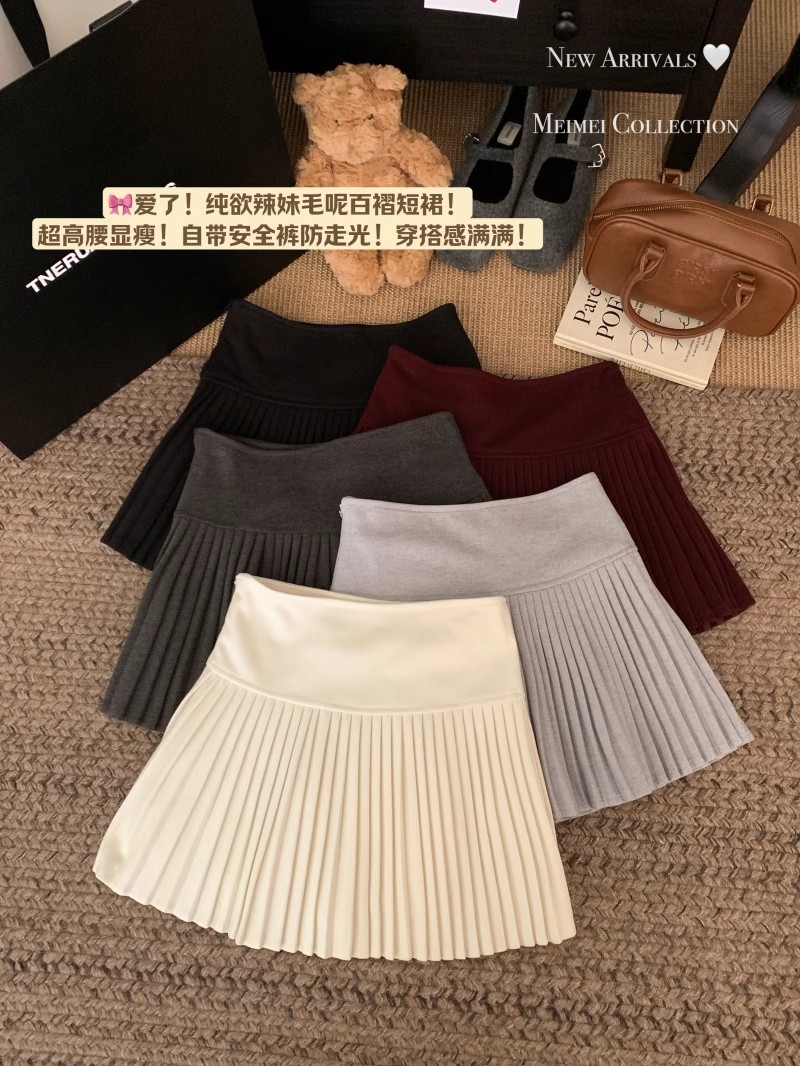 (毛呢加厚好质量+裤+拉链＋内衬）小百褶百褶裙短裙A字半身裙春秋详情10