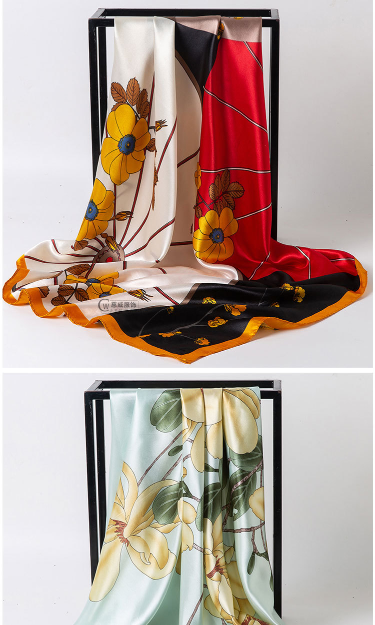 Chinese trend direct sales for overseas gift-giving, Chinese-style 90*90cm large square scarf, faux silk scarf, shawl, spring and autumn new style pic 12