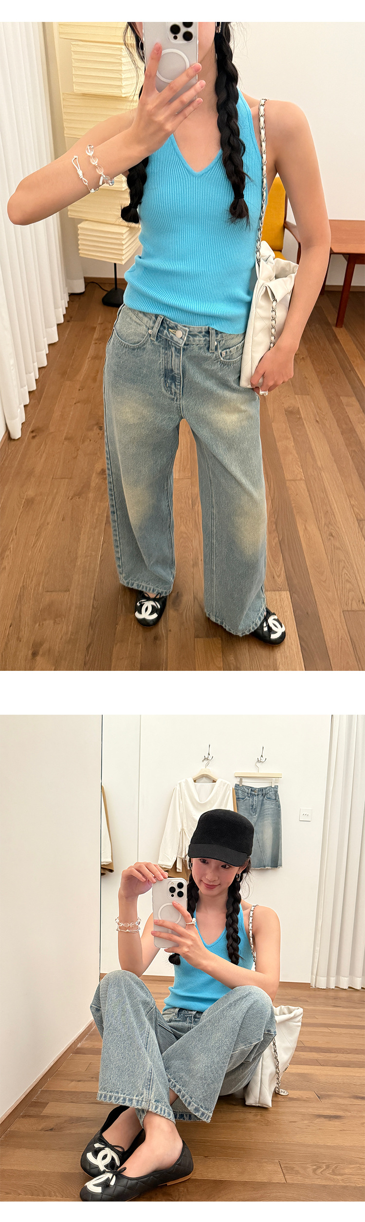 衣夫Fu蓝色直筒牛仔裤女2025春季新款显瘦宽松阔腿百搭长裤23078详情7