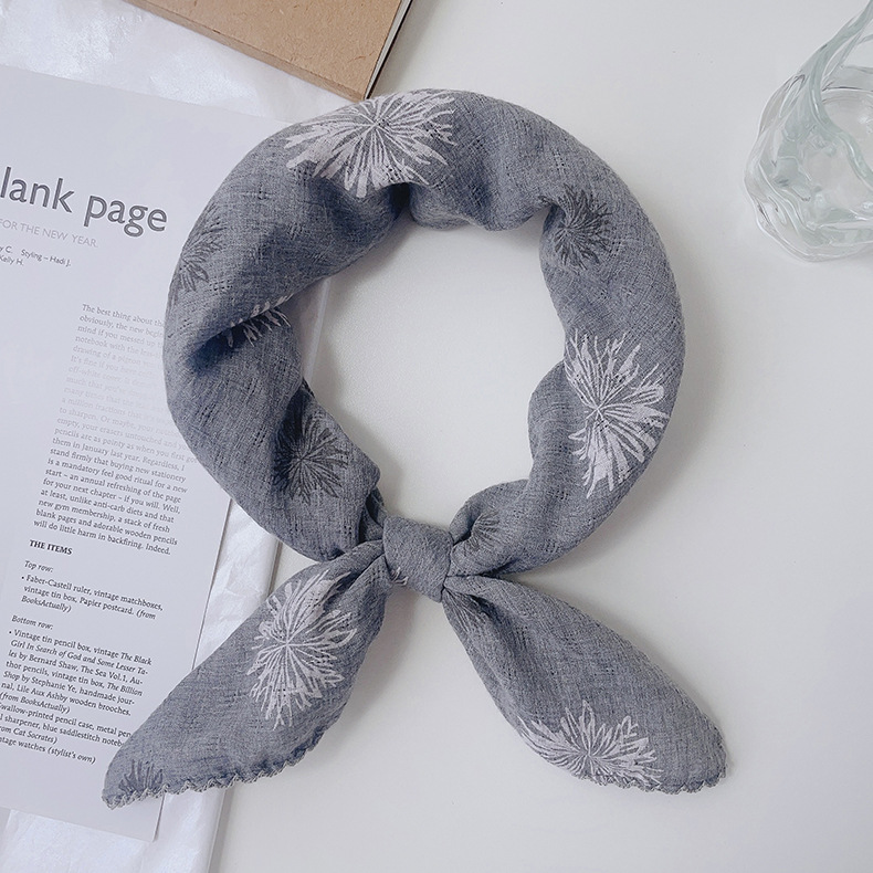 Japanese-style breathable cotton and linen small square scarf for women, 60x60cm, forest girl neck protection small scarf, sun protection travel photo headscarf pic 10