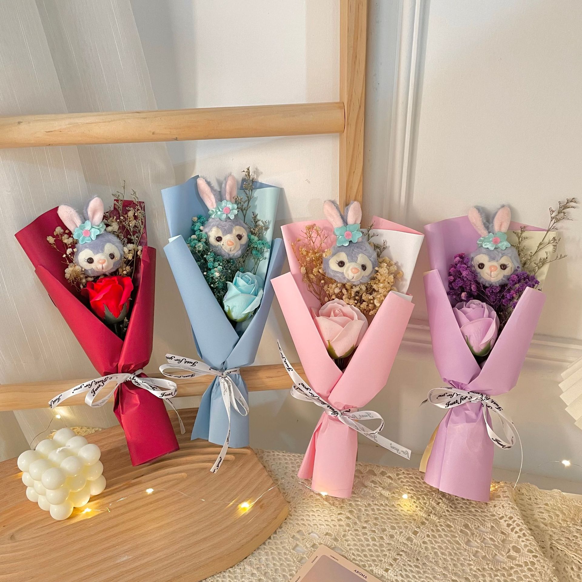 批发满天星兔子玩偶花束七夕情人节礼物花束生日包装香皂花送女生国潮详情11