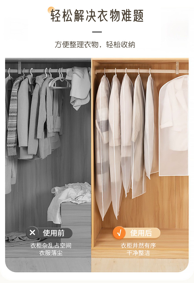 Clothing dust cover, hanging bag, clothing dust cover, suit hanging long down jacket, household transparent coat bag pic 3