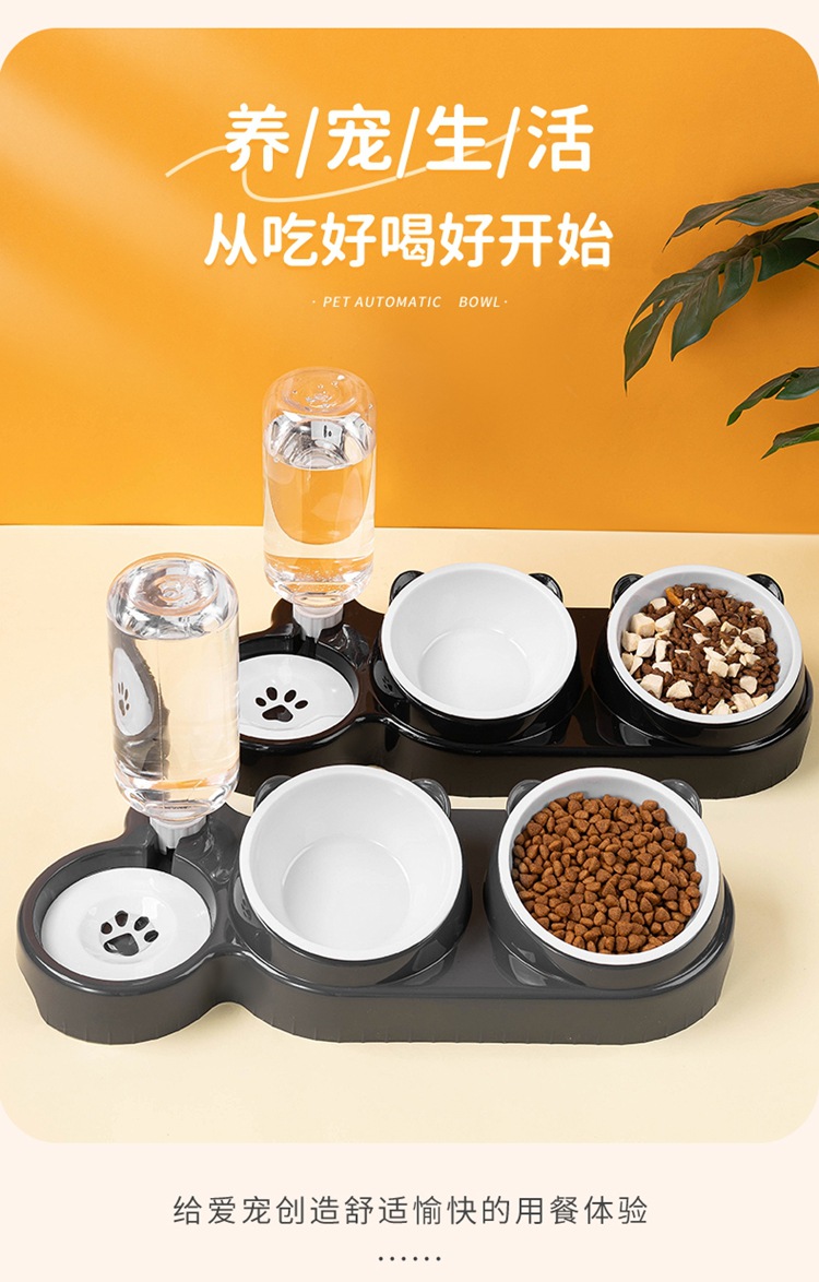 猫碗斜口狗碗猫咪饭盆双碗不锈钢自动续水宠物碗二合一饮水喂食器详情13