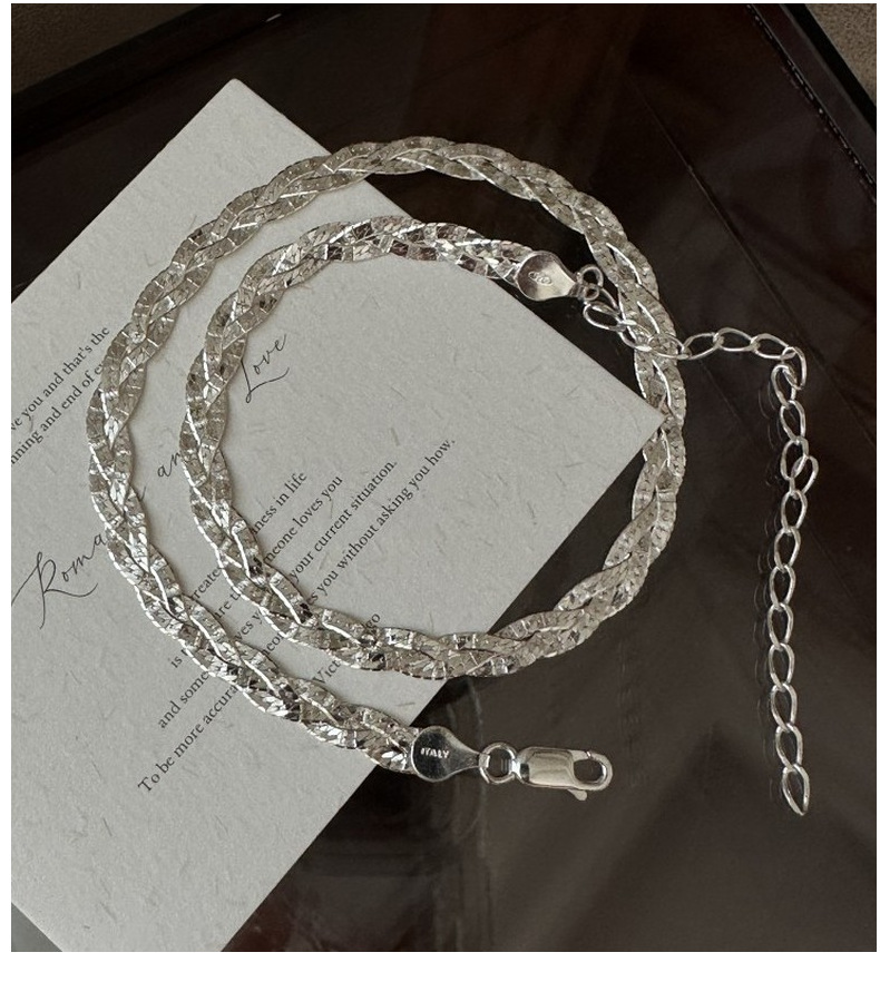 S925 sterling silver three-layer woven glitter Italian collarbone chain, Korean-style simple and fashionable necklace silver jewelry wholesale pic 9