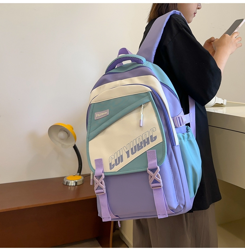 批发跨境双肩包韩版百搭书包撞色大学生高中大容量短途旅行背包详情34