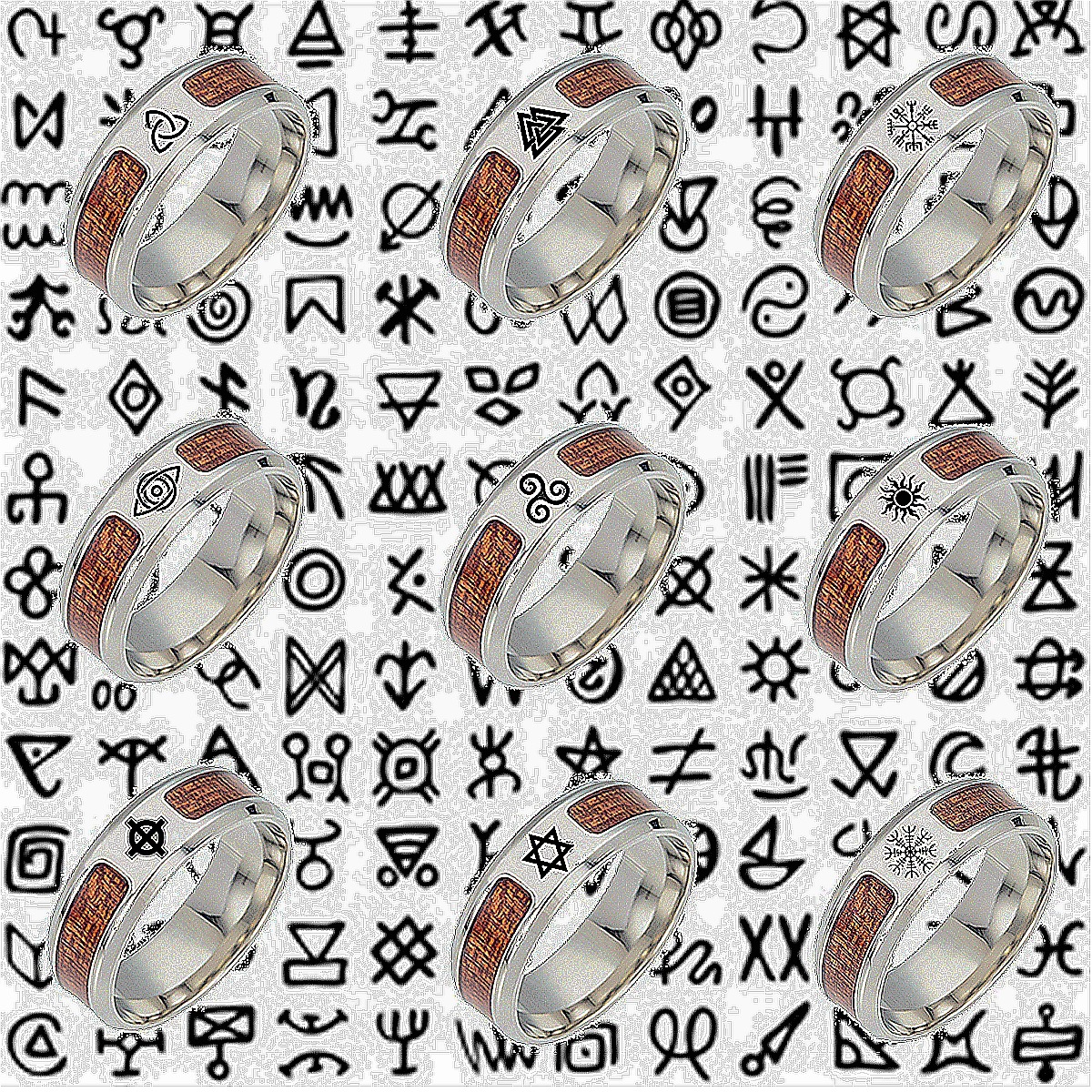 New half-circle wood grain jewelry from Europe and America, Celtic knot, Rune ring, Viking ring, Amazon new style pic 15