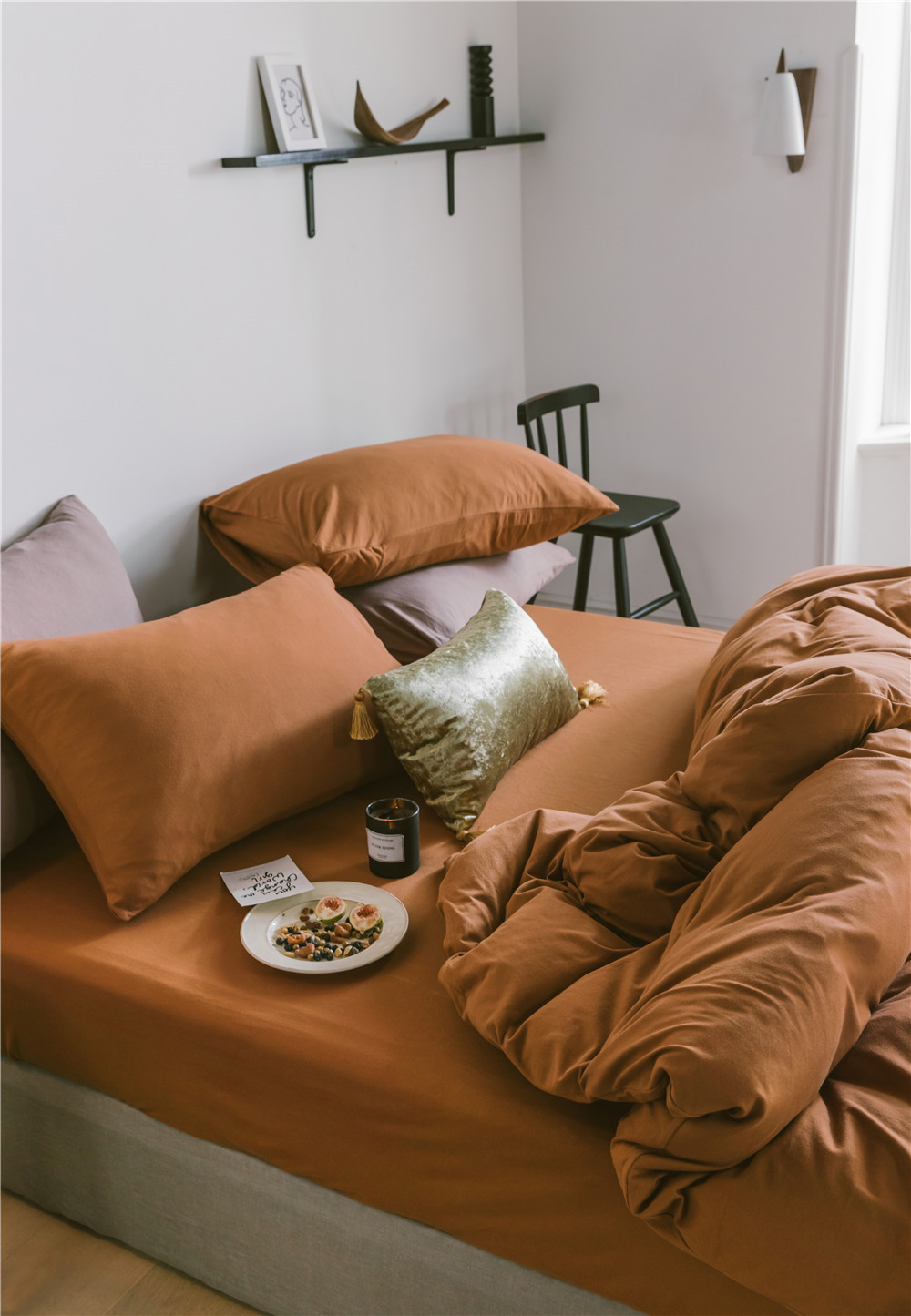 ins Japanese-style solid color all-cotton knitted cotton four-piece set, skin-friendly nude sleeping plain double-layer Indian cotton bed sheet pic 34