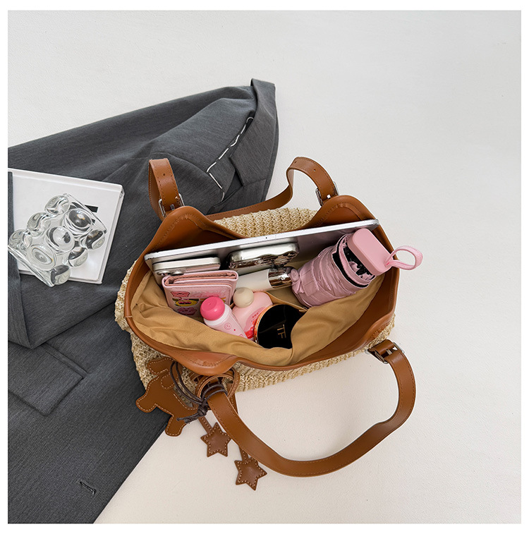 Large-capacity tote bag for women, 2025 new style hand-woven straw bag, commuting, seaside vacation, beach single-shoulder bag, national trend bag pic 29