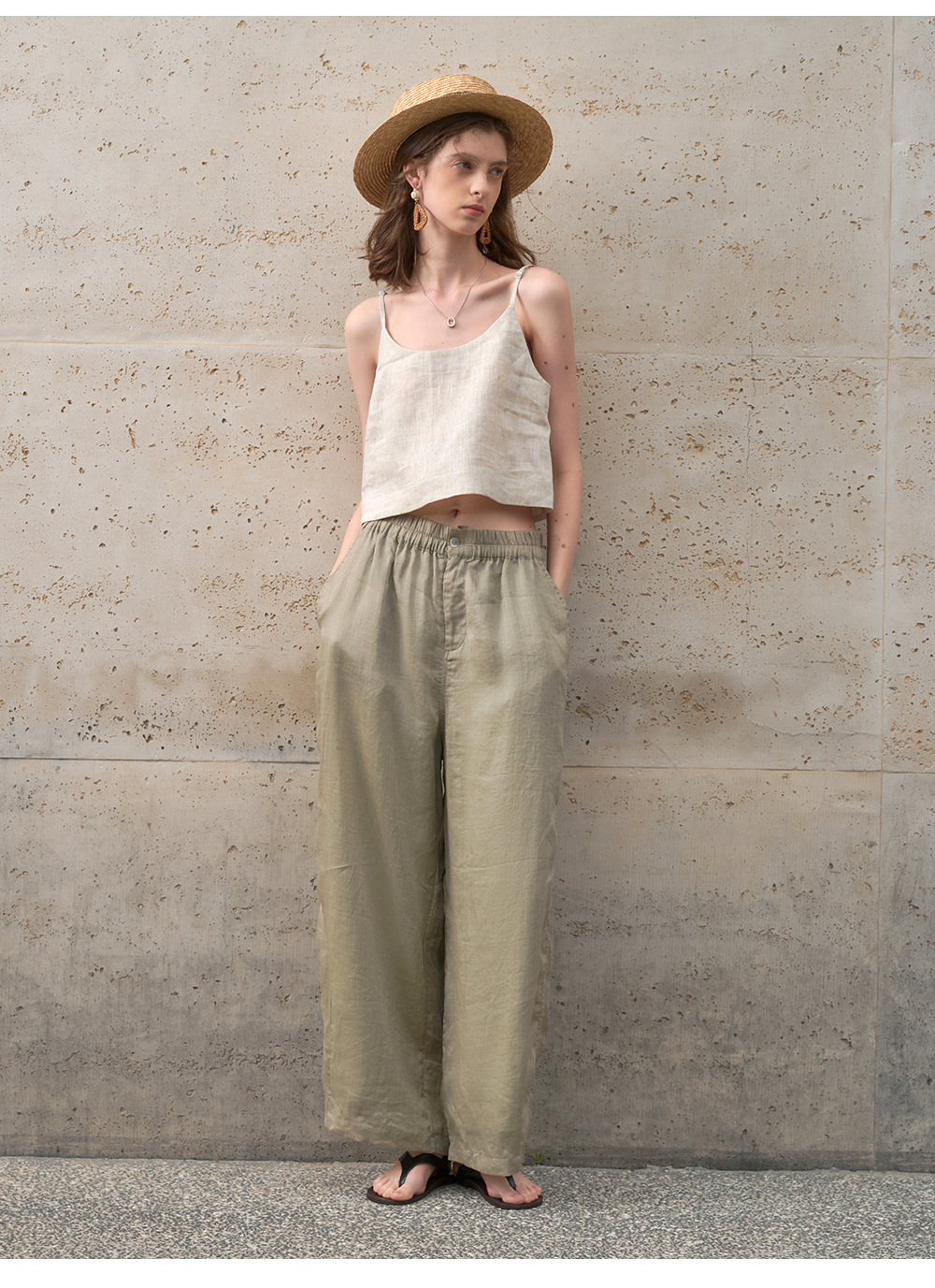 Pure ramie straight-leg pants for women, loose and slimming casual pants, loose spring and summer stretched-waist long pants pic 29