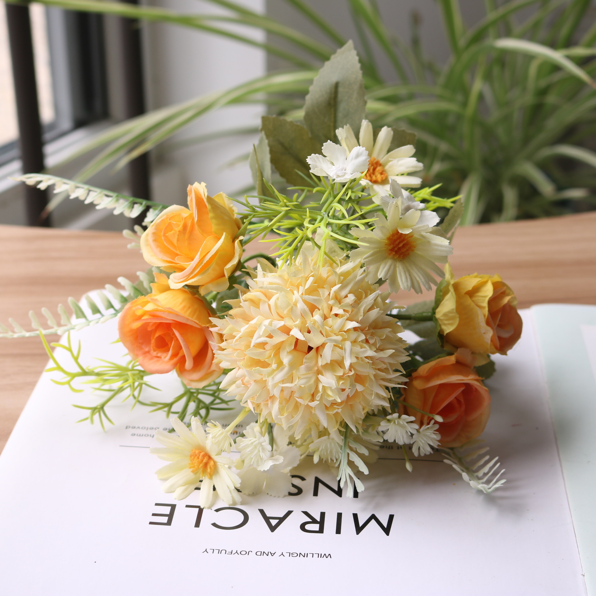 仿真花刺球玫瑰组合森系田园雏菊小把束家居装饰手工帽子头饰配件详情17