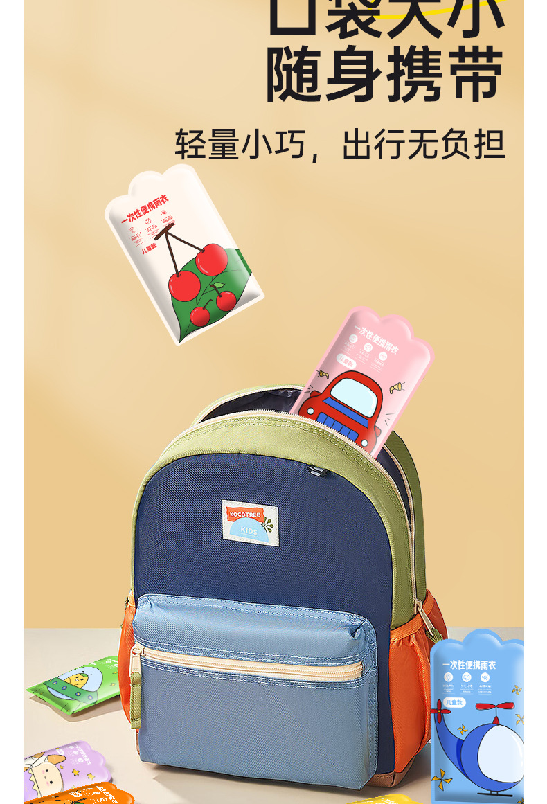 一次性儿童雨衣便携式卡片加长防水长款户外旅行雨披备用卡通风格详情7