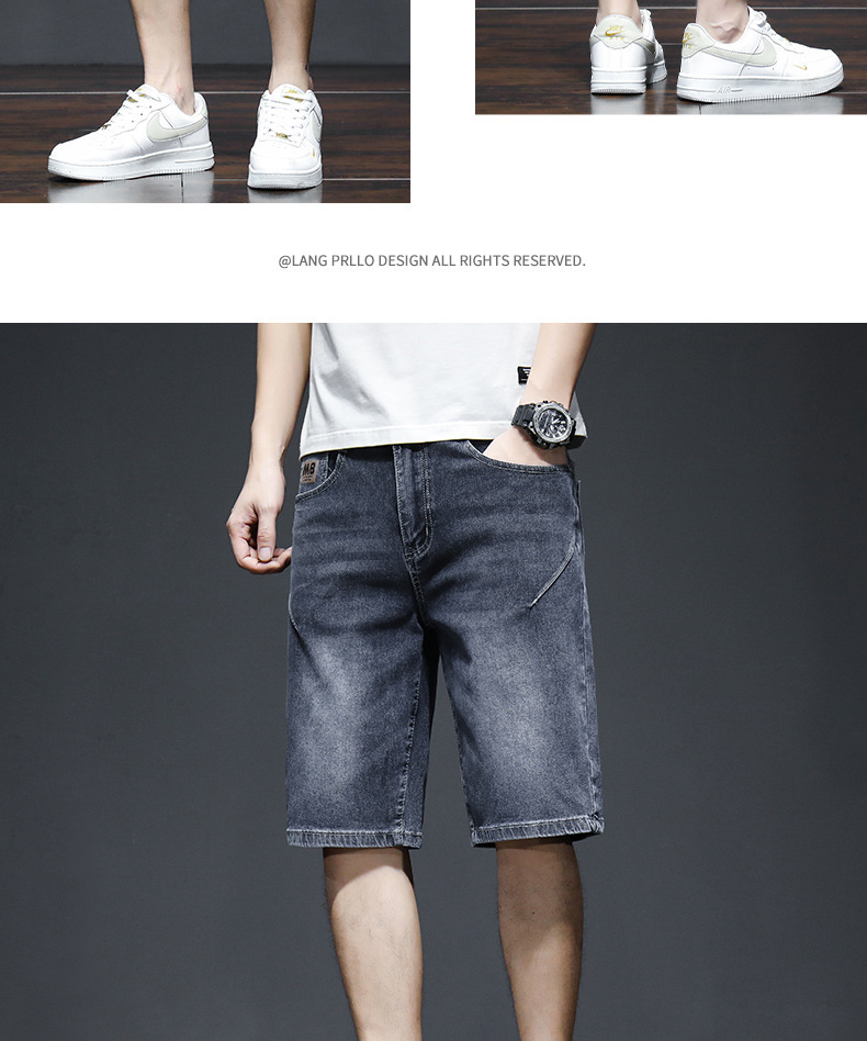 牛仔短裤男士夏季薄款潮流宽松弹力5分马裤潮牌休闲直筒百搭中裤详情12