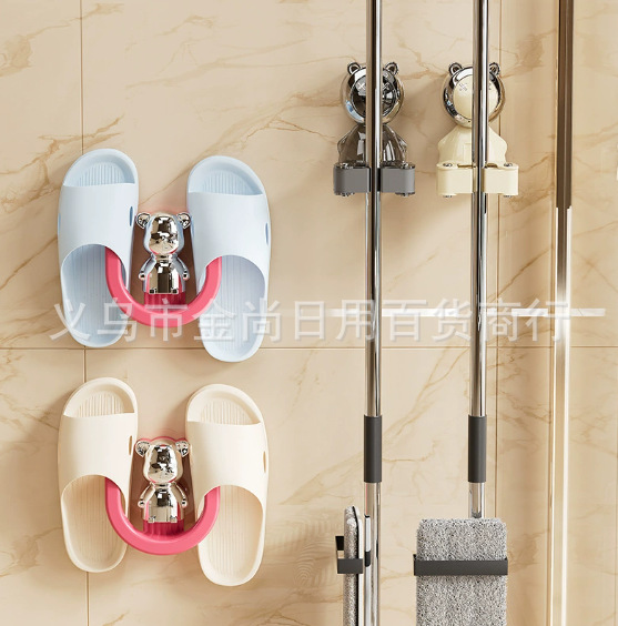 Bixing Bear suction cup slippers stand, wall-mounted plastic toilet shoes for home bathroom and toilet walls without drilling pic 2