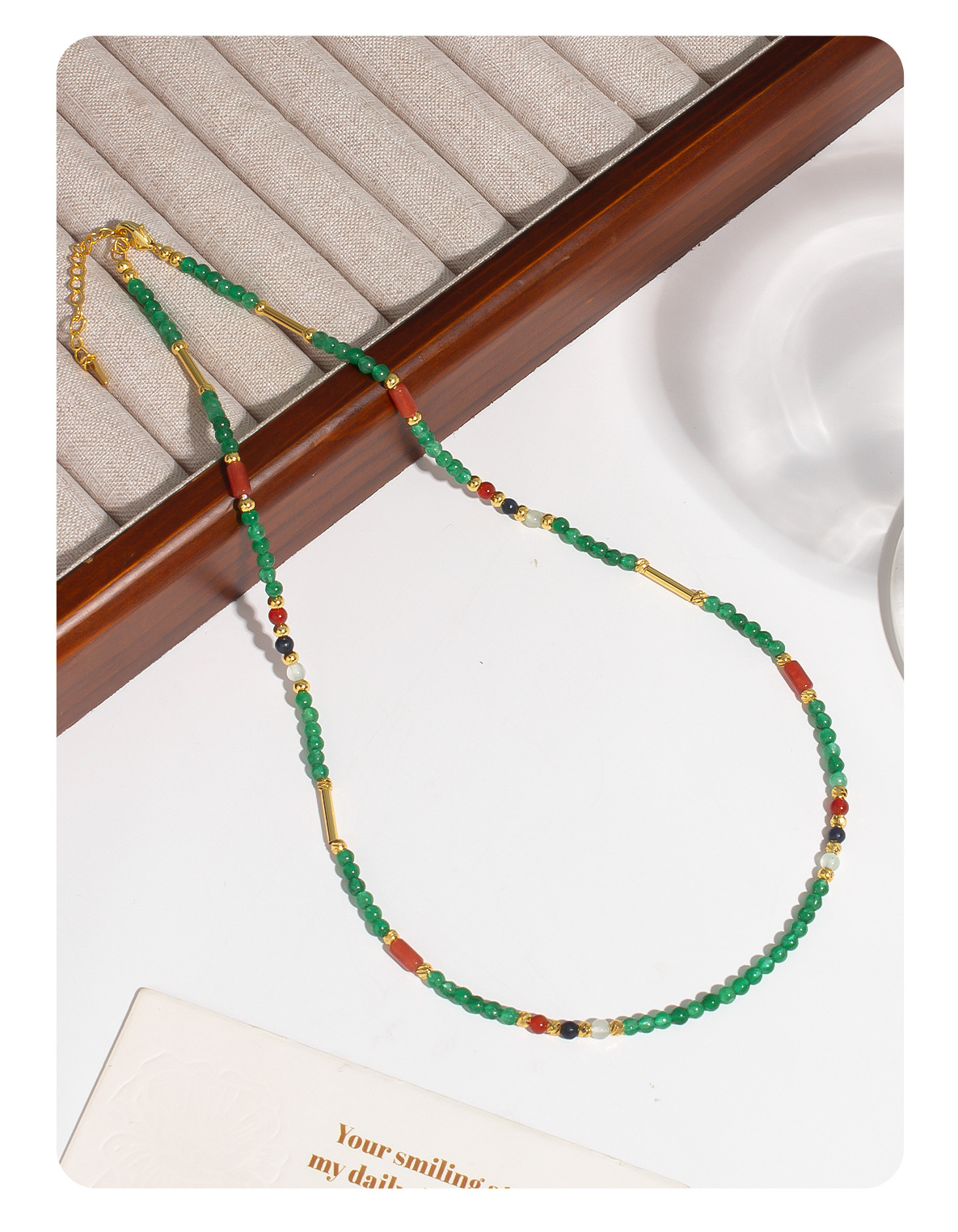 新款天然石彩色串珠项链 简约夏季小清新甜酷混色串珠锁骨链项链详情9