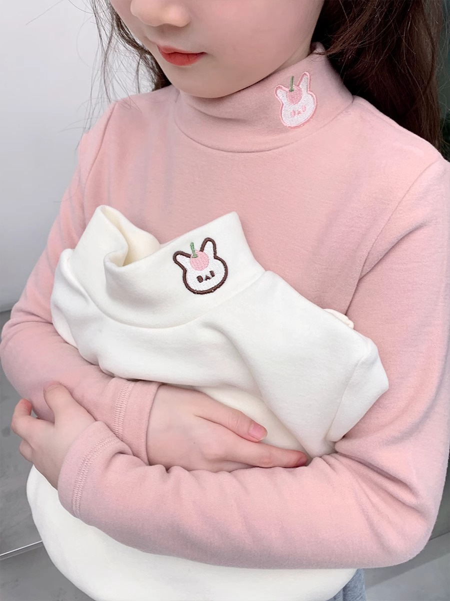 女童加厚打底衫2023冬装新款儿童德绒小宝宝洋气半高领加厚上衣潮详情8