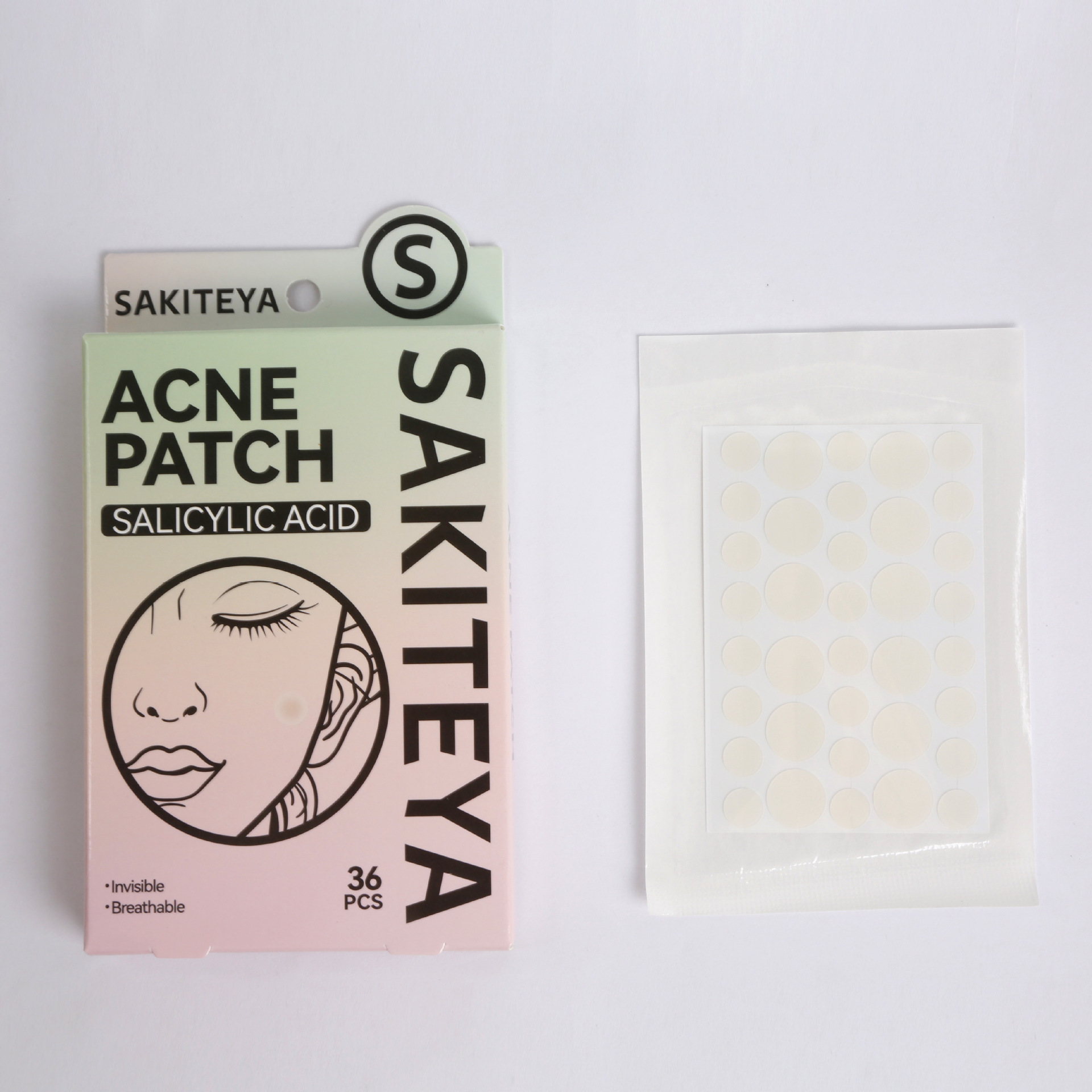 跨境出口英文痘痘贴隐形遮瑕透明日夜用36粒水杨酸超薄组合祛痘贴详情6
