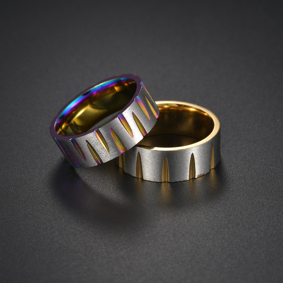 Wholesale of new cross-border stainless steel W victory rings with vacuum electroplating and seven-color brushed jewelry in the furnace, popular in Europe and America pic 8