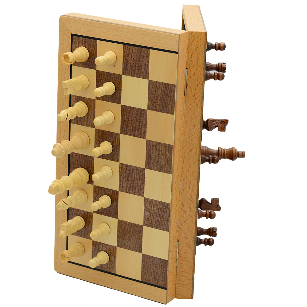 39cm magnetic chess, pine wood, double rear foldable board game toy, cross-border chess pic 12