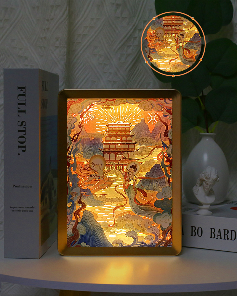 敦煌飞天创意3d纸雕灯景区国潮文创工艺纪念礼品床头摆件小夜灯国潮详情3