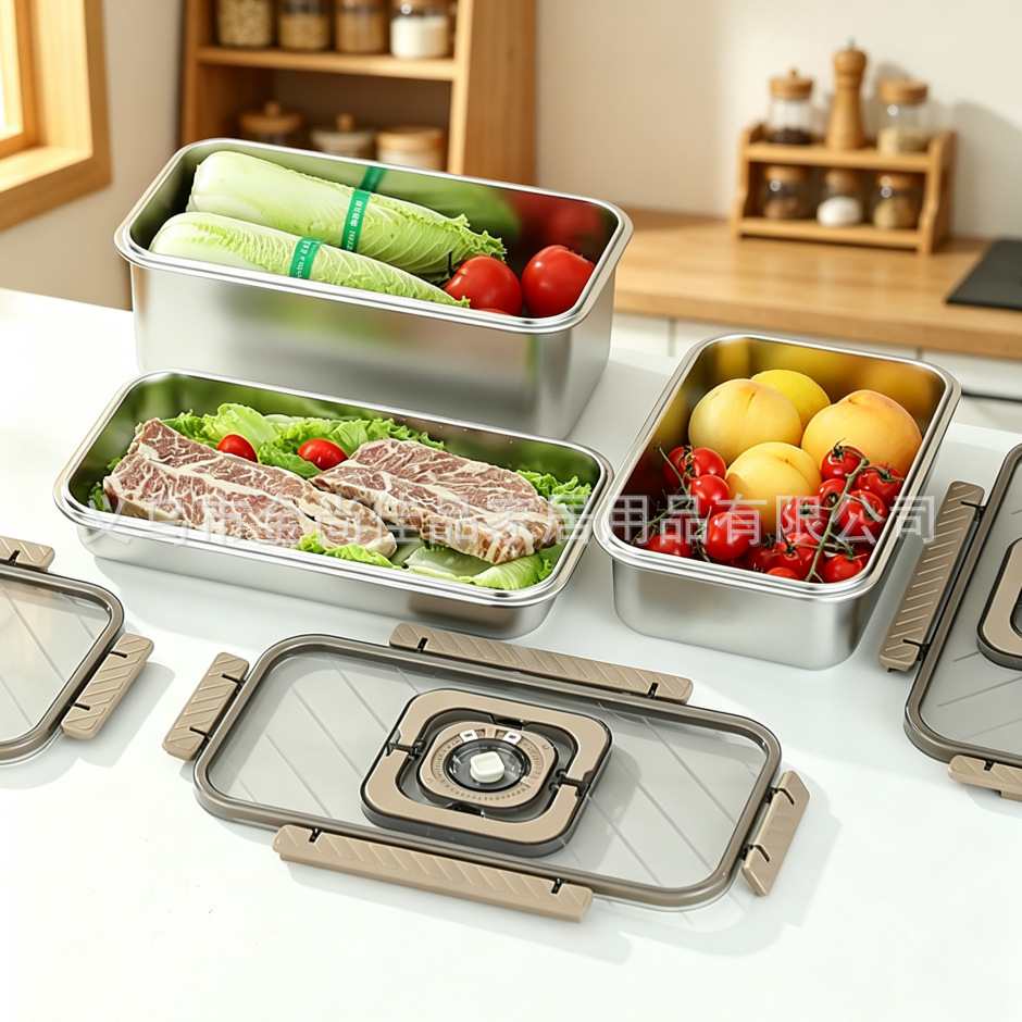 304不锈钢保鲜盒food storage 密封带盖果蔬肉类食物冷藏分装盒详情9