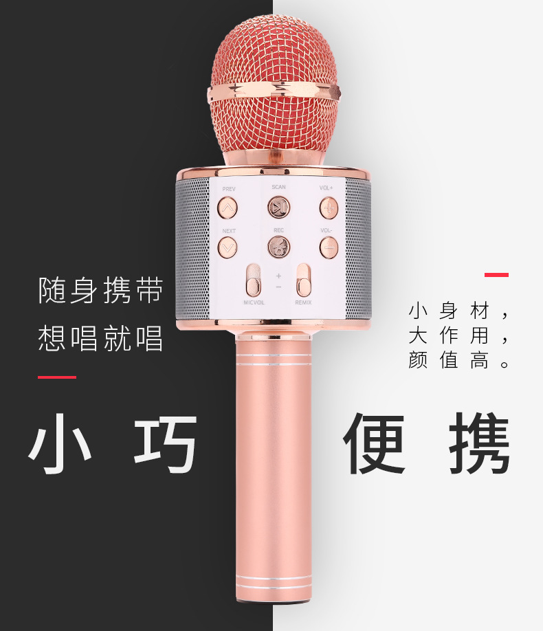 跨境手机全民k歌858麦克风话筒音响一体k歌宝直播蓝牙无线话筒详情3