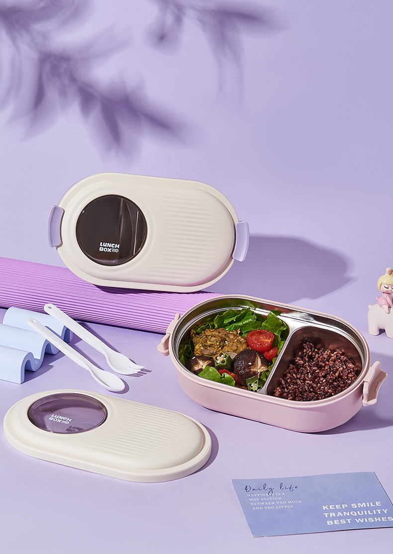 Simple lunch box, microwave heating, food-grade lunch box with tableware, student and office worker sealed compartments bento box pic 3