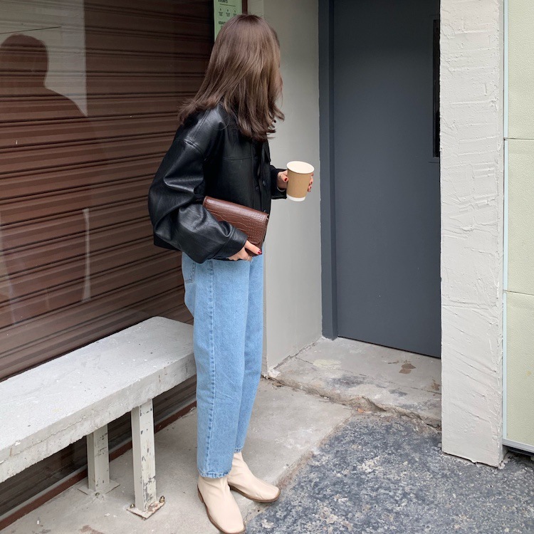 宽松皮衣女2023春秋新款韩版时尚休闲黑色百搭单PU外套短款皮夹克详情2