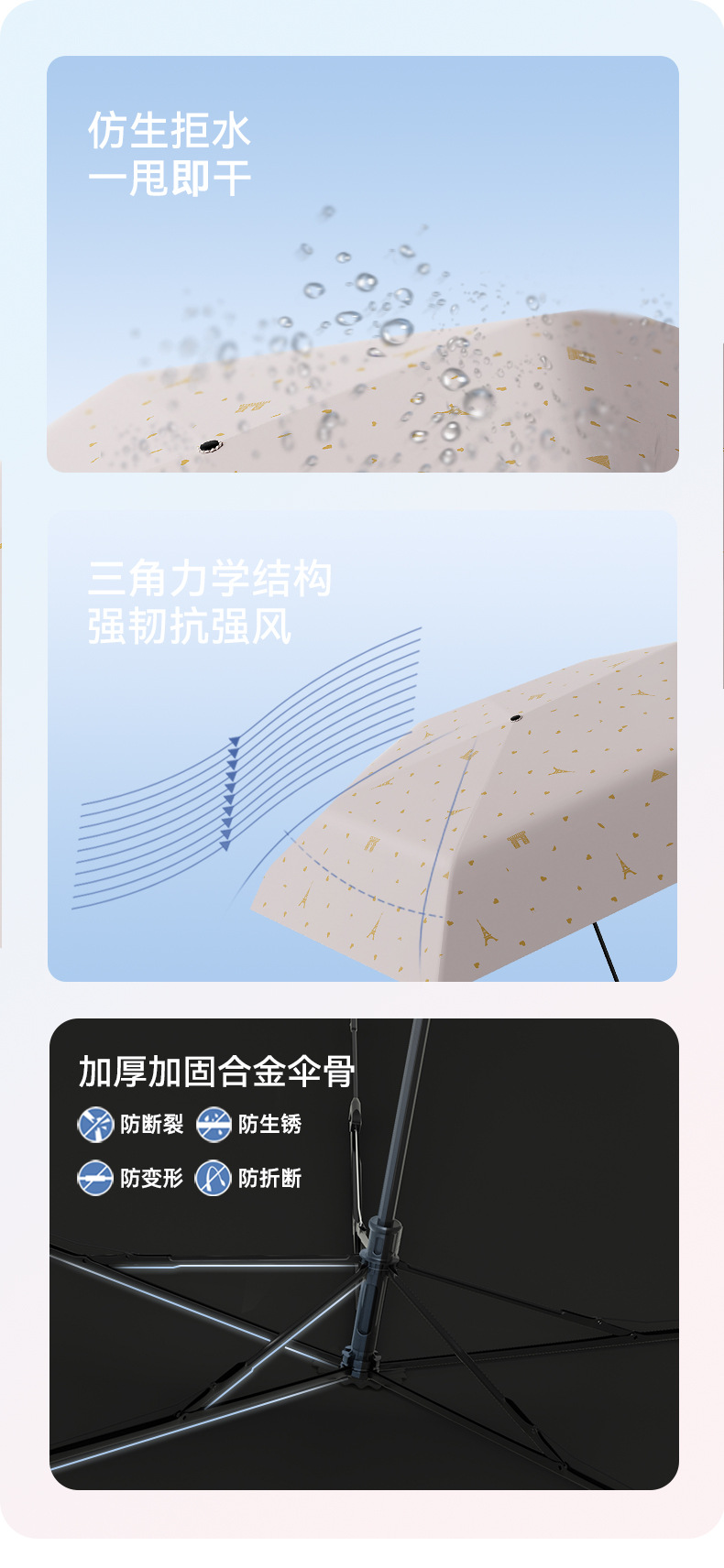 He Sanjiang 120g ultra-light umbrella, three-fold 5-bone black rubber umbrella, sun protection and UV protection, UPF50+, portable outdoor sunshade pic 15