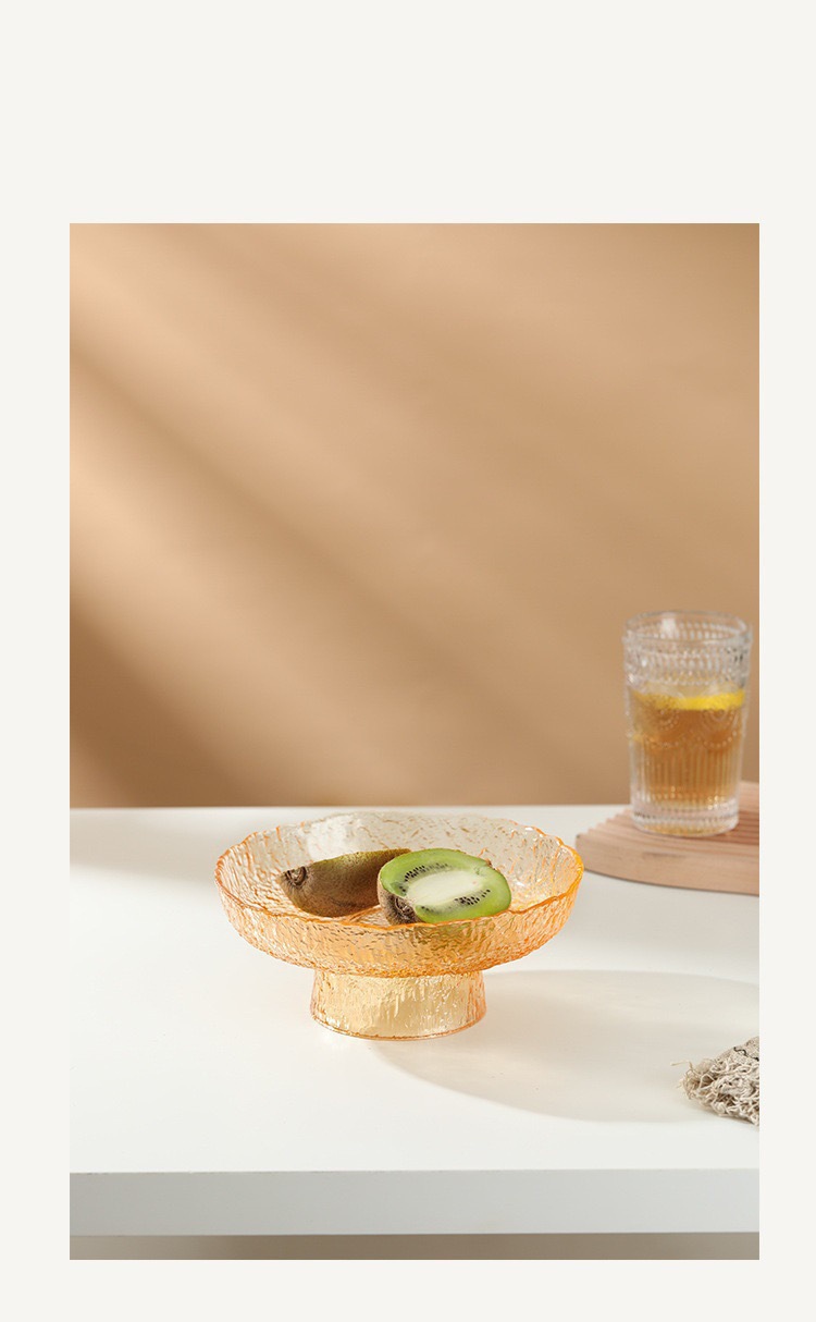 冰露高脚果盘水晶玻璃高颜值锤纹盘子高颜值餐盘水果盘点心盘摆件详情17