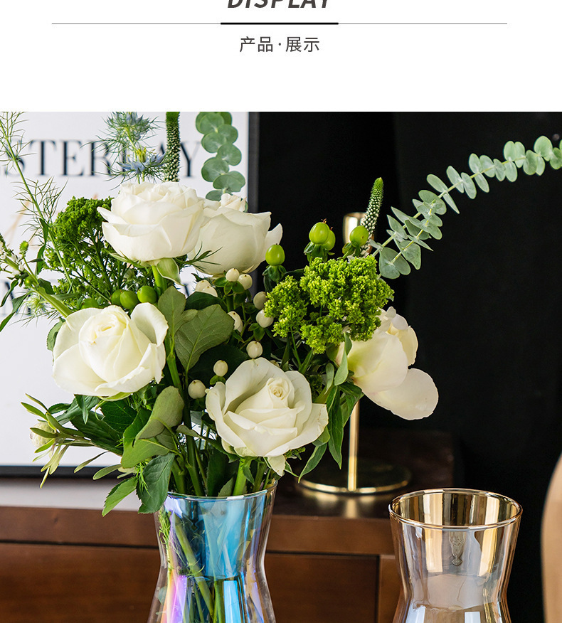 简约幻彩玻璃花瓶简约透明水养百合玫瑰花装饰小花器插花花瓶摆件详情5