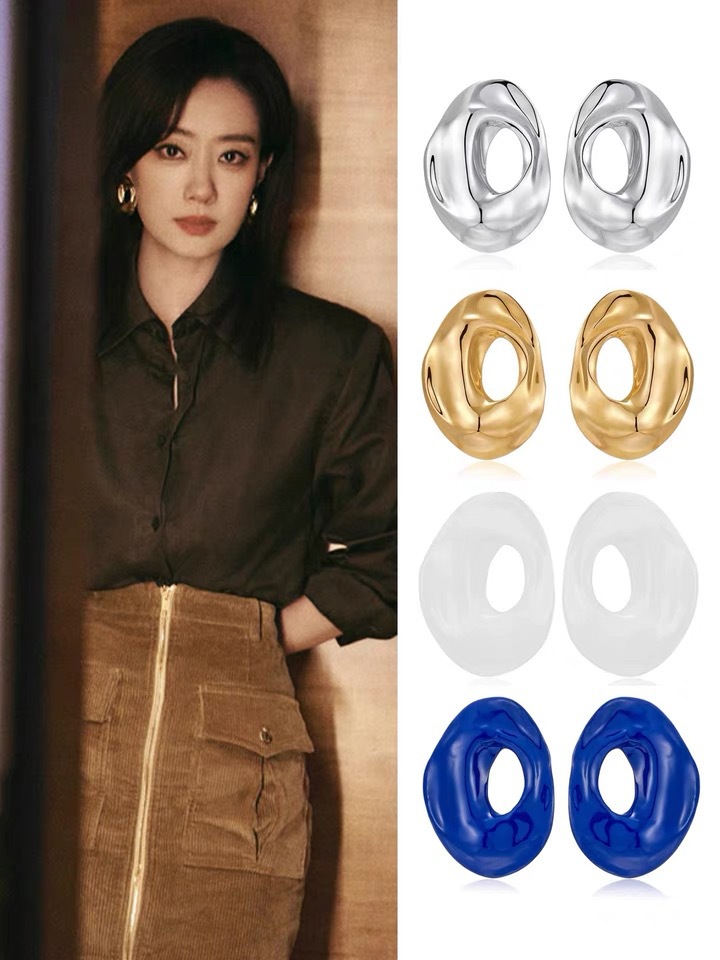 张小斐同款风穴大号简约耳钉女小众设计气质百搭S925银针珐琅耳环详情1