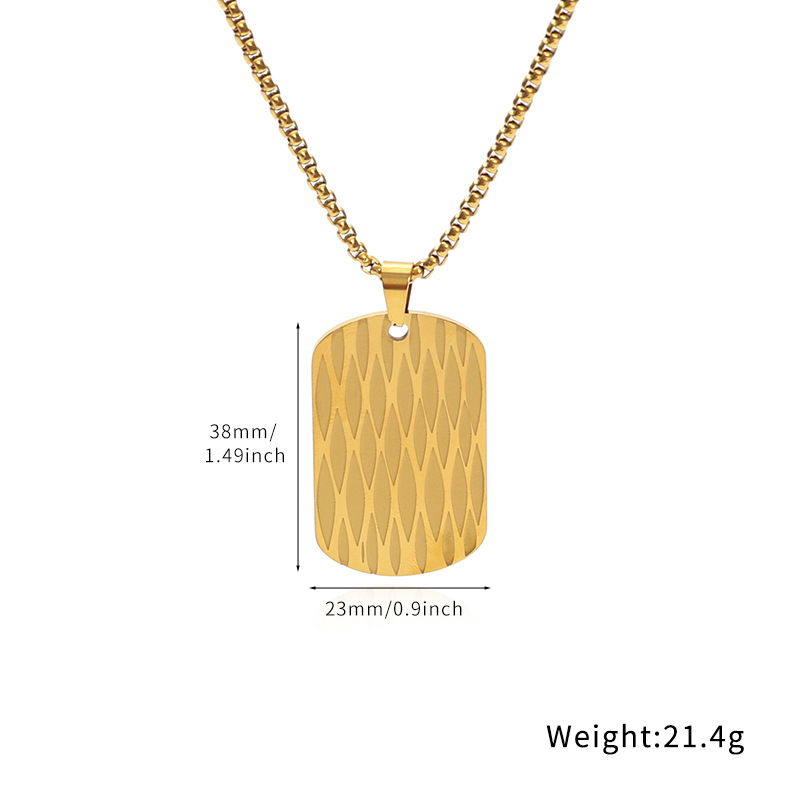 European and American accessories: Stainless steel water ripple military brand geometric square pendant necklace, cross-border light luxury European and American military brand necklace pic 1