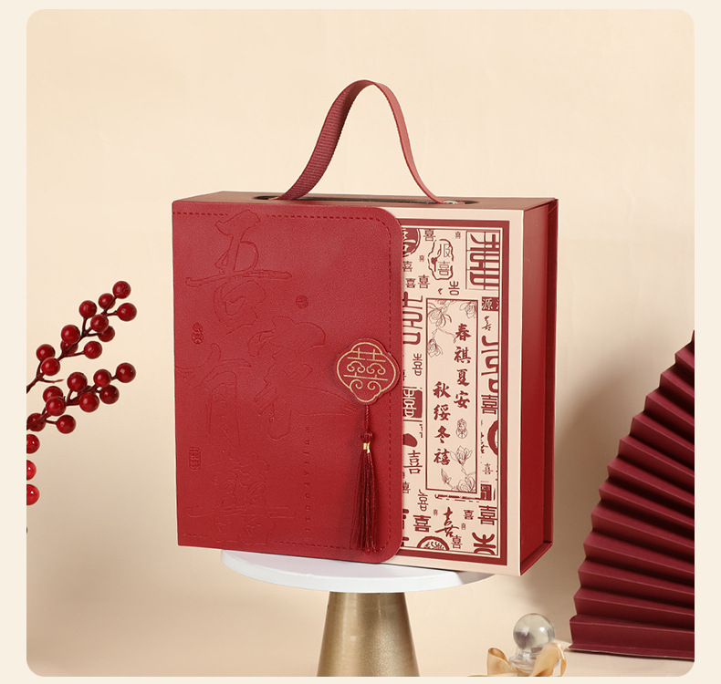 吾家有喜皮质手提翻盖礼盒结婚喜糖方形包装盒空盒中式婚庆伴手礼详情6